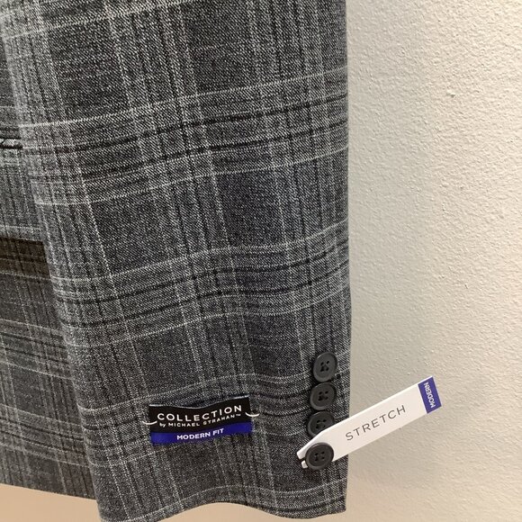 Michael Strahan Size 42 Regular Plaid Modern Fit Stretch Mens Gray Blazer. New - Picture 3 of 12